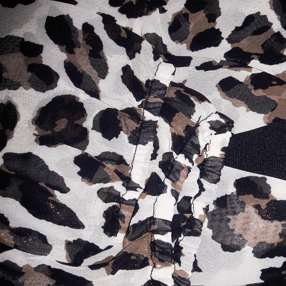 Cheetah Print Chiffon Sleeves Little Black Dress - Picture 5 of 6